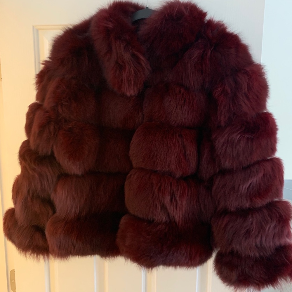 NEW Fox Fur Short Coat 100% Real Wine Color